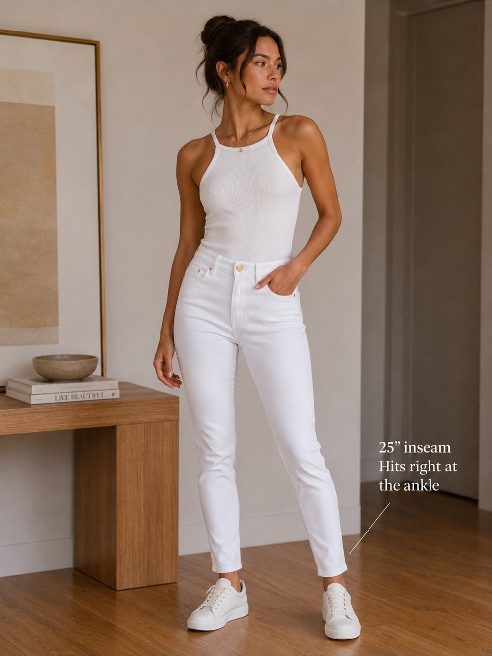 Michael Kors White Skinny Jeans Women’s 4 Denim Summer Basics Gold Accents